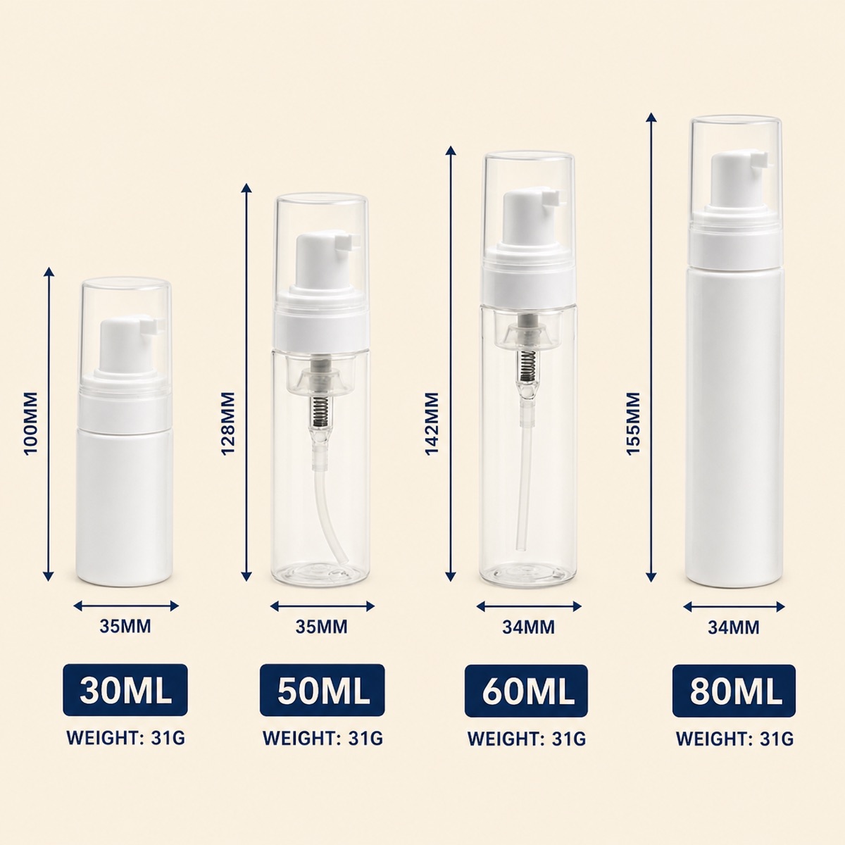 30ml 50ml 100ml 120ml 150ml 200ml Pet Plastic Soap Foam Pump Bottle / Empty Cosmetic Lotion Bottles Dispenser for Sale