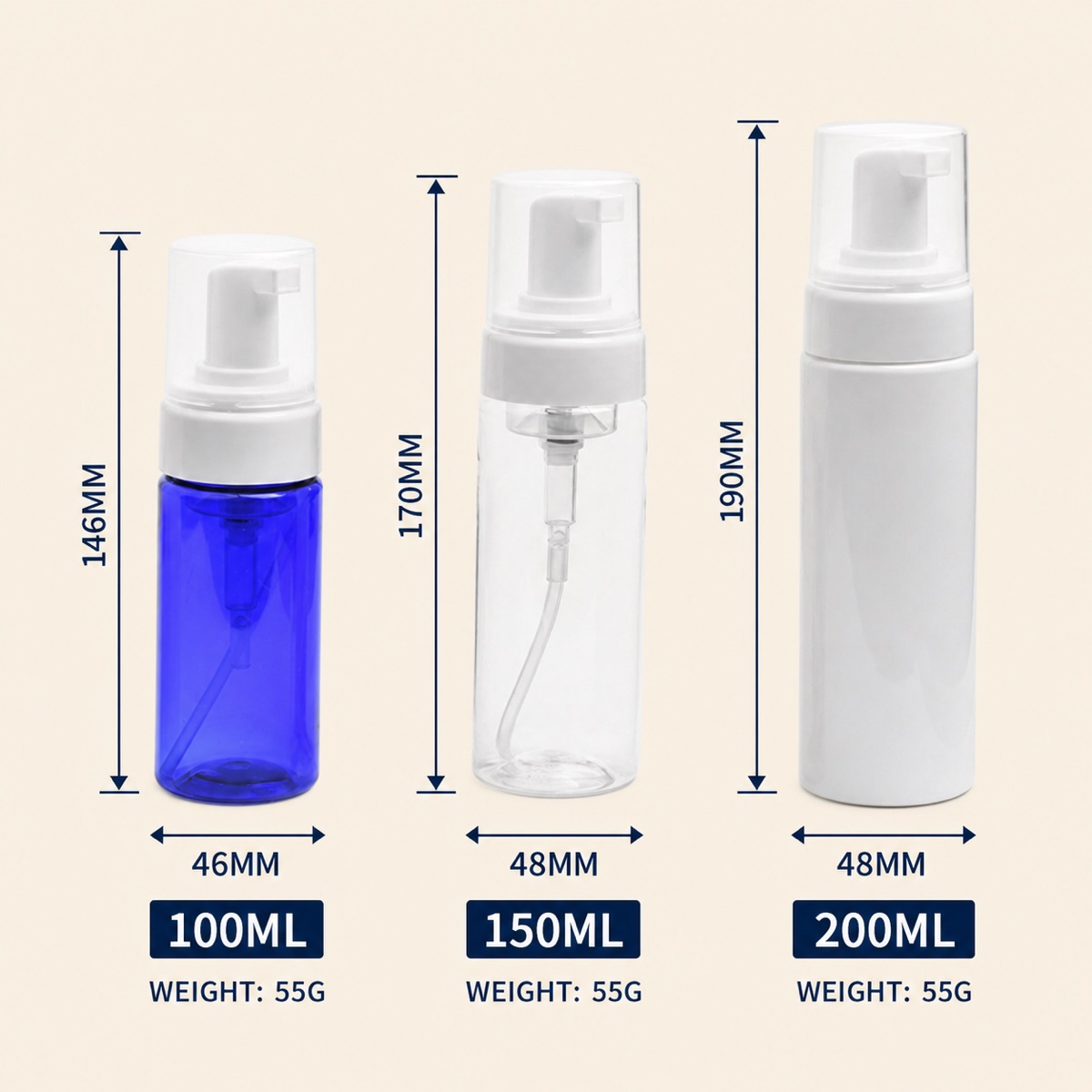 30ml 50ml 100ml 120ml 150ml 200ml Pet Plastic Soap Foam Pump Bottle / Empty Cosmetic Lotion Bottles Dispenser for Sale