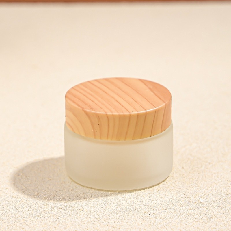 5-100g wood grain cap glass cream bottle frosted cosmetic dispenser