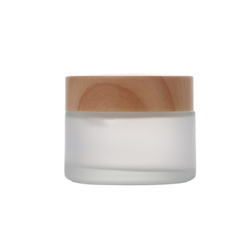 5-100g wood grain cap glass cream bottle frosted cosmetic dispenser