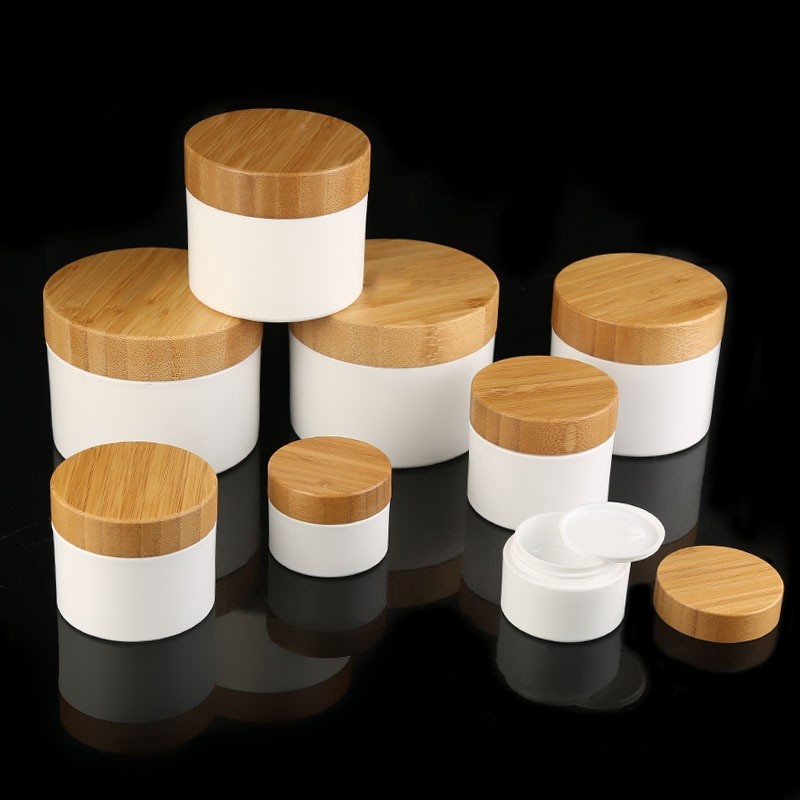 Cosmetic Package 100g Bamboo Wood Cover Double Layer Pp Cream Bottle Hair Mask Conditioner Jar Diy Mask Bottle