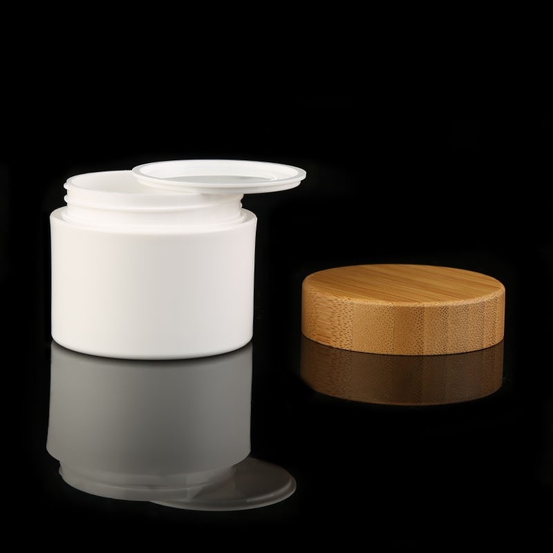 Cosmetic Package 100g Bamboo Wood Cover Double Layer Pp Cream Bottle Hair Mask Conditioner Jar Diy Mask Bottle