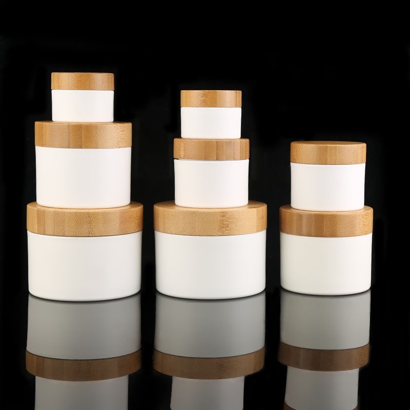 Cosmetic Package 100g Bamboo Wood Cover Double Layer Pp Cream Bottle Hair Mask Conditioner Jar Diy Mask Bottle