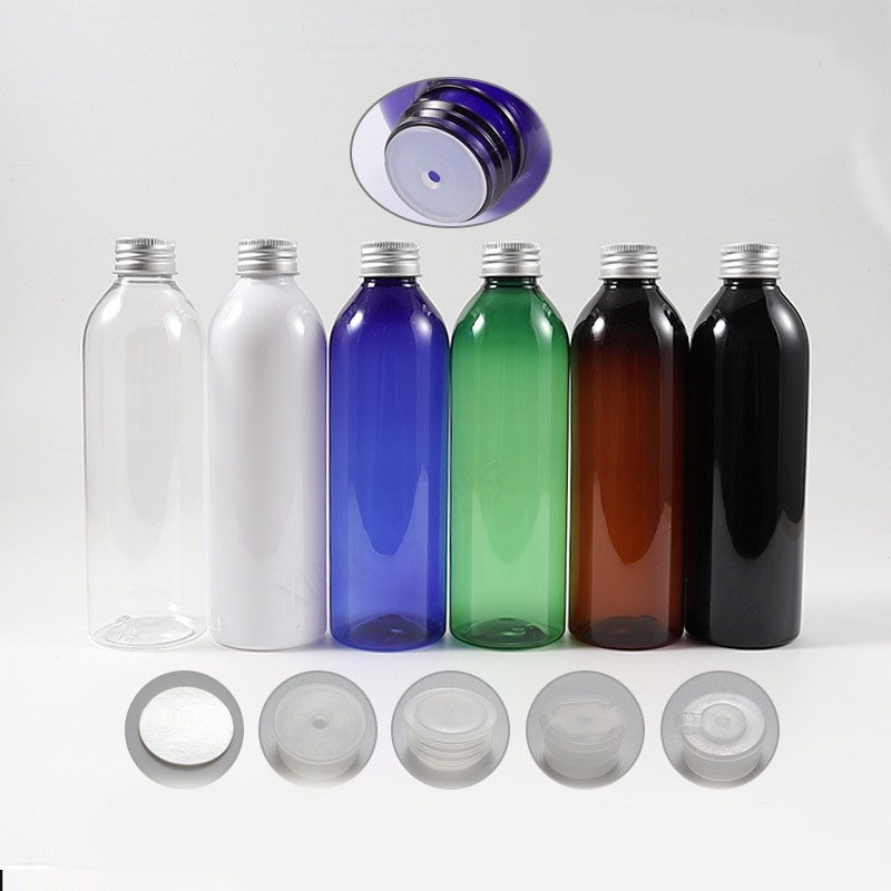 250ml round-shoulder pump lotion dispenser bottle with aluminum cap, cosmetic packaging bottle, small mouse spray gun, small spray bottle