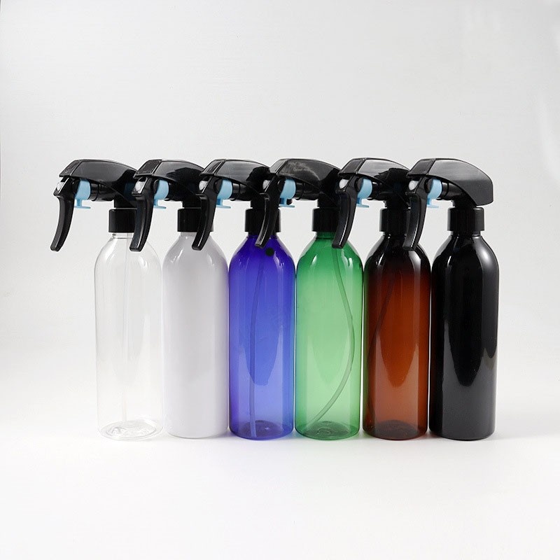 250ml round-shoulder pump lotion dispenser bottle with aluminum cap, cosmetic packaging bottle, small mouse spray gun, small spray bottle