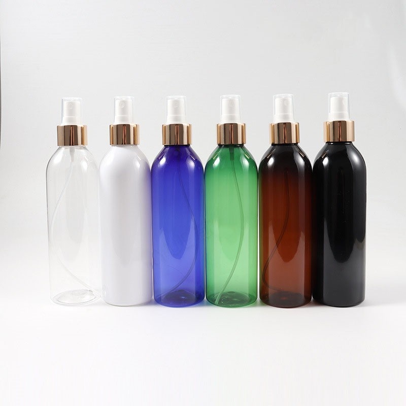 250ml round-shoulder pump lotion dispenser bottle with aluminum cap, cosmetic packaging bottle, small mouse spray gun, small spray bottle