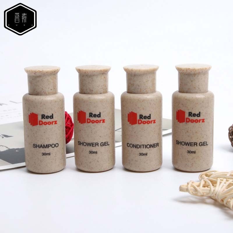 Degradable Straw Shampoo Bottle Hotel Washing Care Packaging Straw Empty Bottle Wheat Straw Dispenser Bottle
