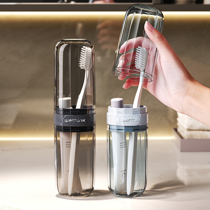 Portable toothbrush and toothpaste case for travel and leisure, transparent toiletries set storage box