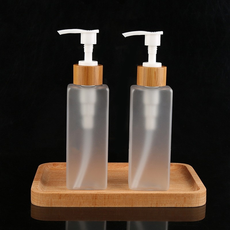 120ml Frosted Pet Emulsion Dispenser Bottle Bamboo Wood Pump Bottle Hand Sanitizer Shower Gel Bottle Daily Chemical Packaging Materials
