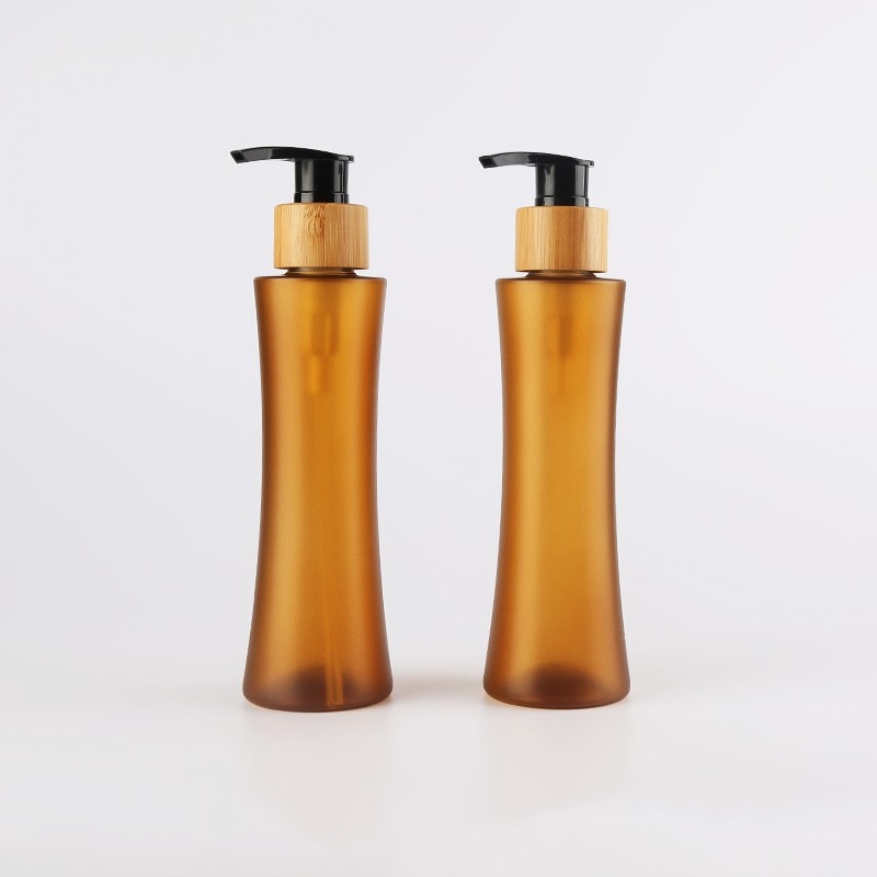 180ml Bamboo Wood Brown Shower Gel Bottle Frosting Brown Emulsion Bottle Pet Pump Bottle Daily Chemical Supplies Package Material