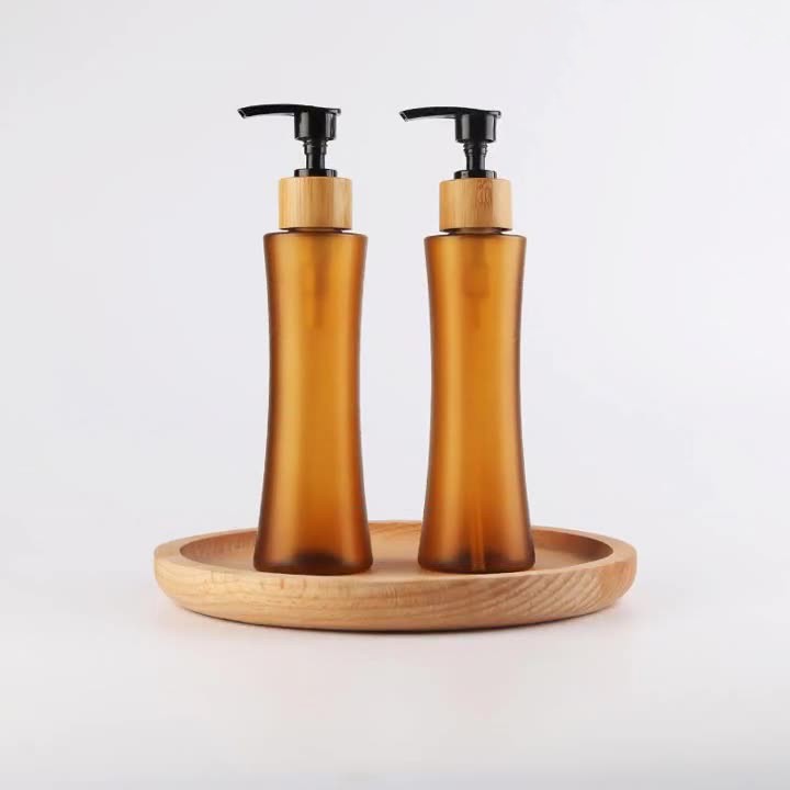180ml Bamboo Wood Brown Shower Gel Bottle Frosting Brown Emulsion Bottle Pet Pump Bottle Daily Chemical Supplies Package Material