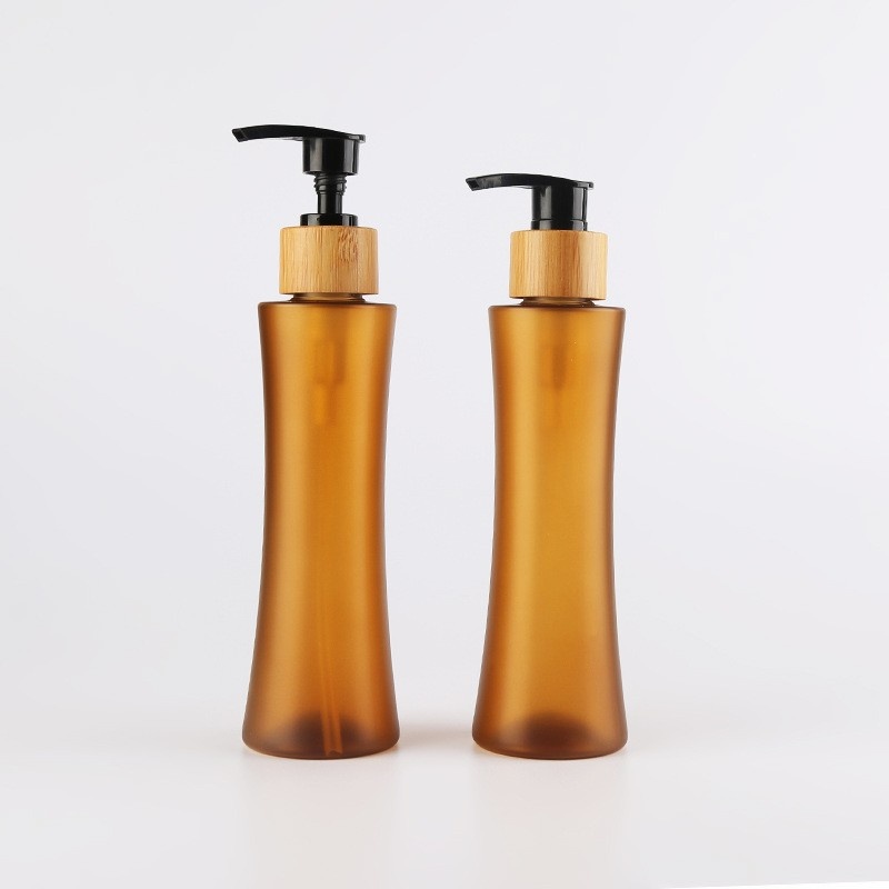 180ml Bamboo Wood Brown Shower Gel Bottle Frosting Brown Emulsion Bottle Pet Pump Bottle Daily Chemical Supplies Package Material