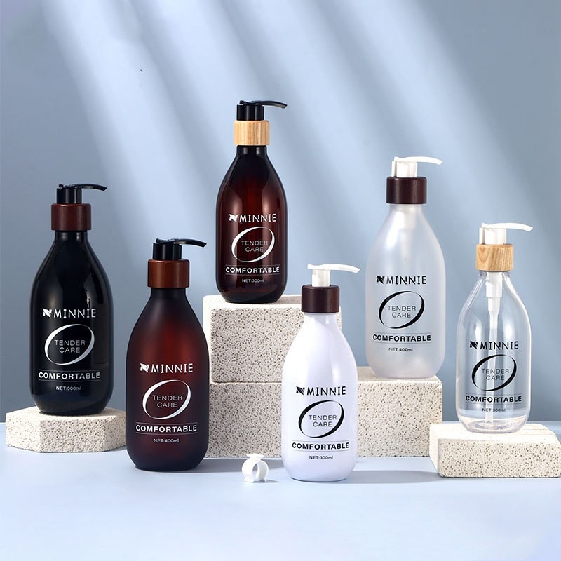 500ml Pressed Shampoo Bottle Empty Bottle Lotion Bottle Walnut Pump Head Pet Bottle Body Wash Dispenser Bottle