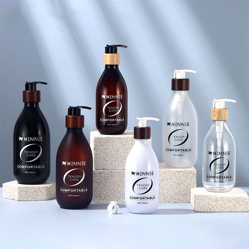 500ml Pressed Shampoo Bottle Empty Bottle Lotion Bottle Walnut Pump Head Pet Bottle Body Wash Dispenser Bottle