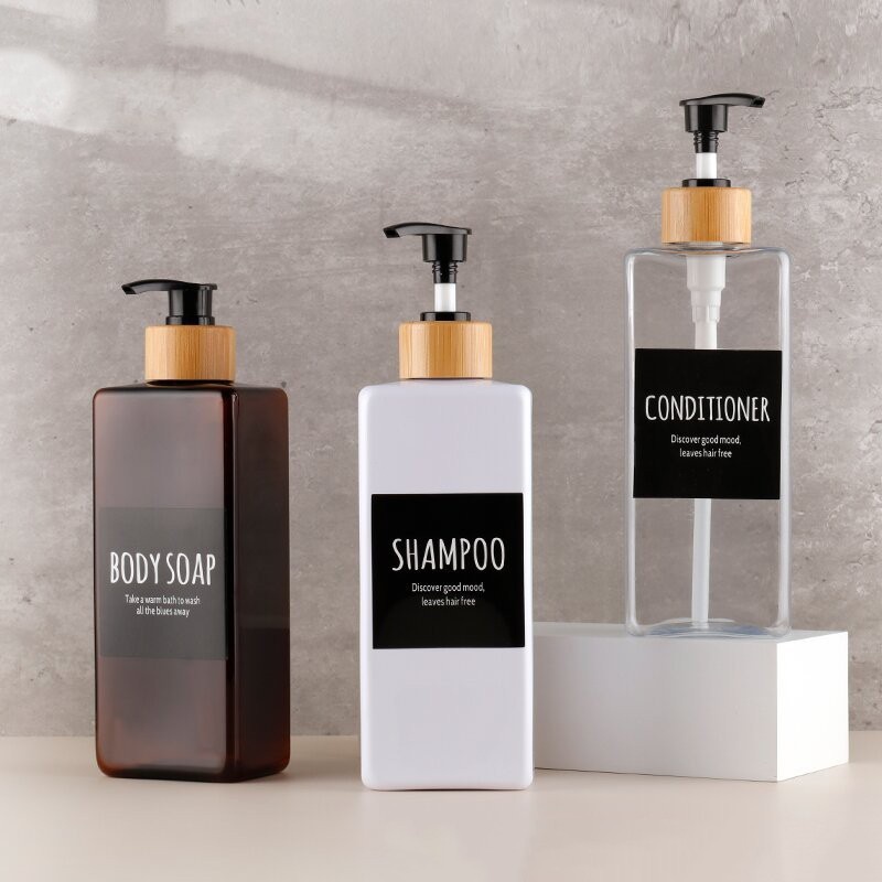 500ml Shampoo Bottle Body Wash Dispenser Bottle Black Bamboo Emulsion Pump Head Bottle Conditioner Hand Sanitizer Empty Bottle