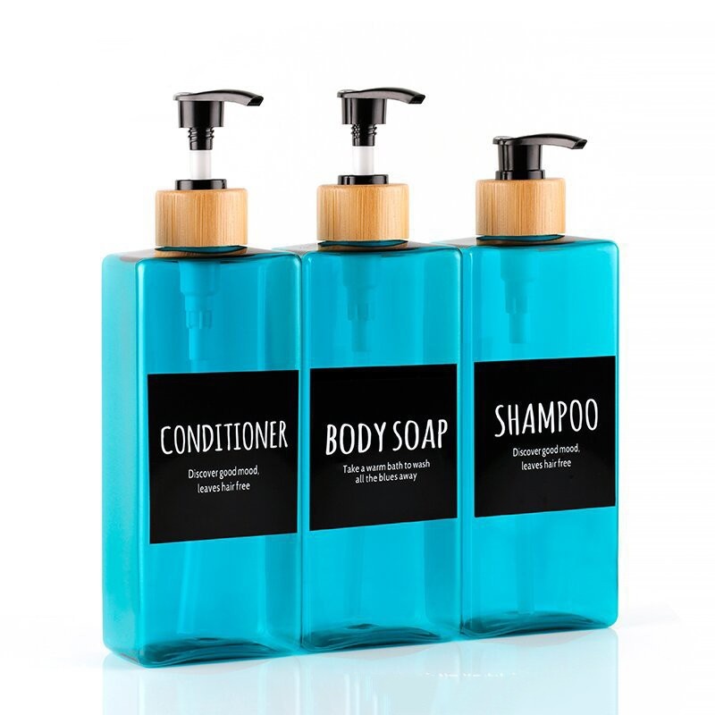500ml Shampoo Bottle Body Wash Dispenser Bottle Black Bamboo Emulsion Pump Head Bottle Conditioner Hand Sanitizer Empty Bottle