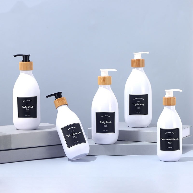 Black High Appearance Level 500ml Hand Sanitizer Bottle Light Luxury Bamboo Wood Pump Head Press Lotion Bottle 300ml Shampoo Bottle