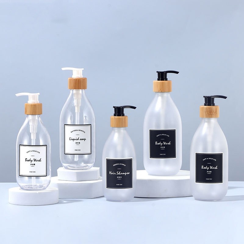 Black High Appearance Level 500ml Hand Sanitizer Bottle Light Luxury Bamboo Wood Pump Head Press Lotion Bottle 300ml Shampoo Bottle