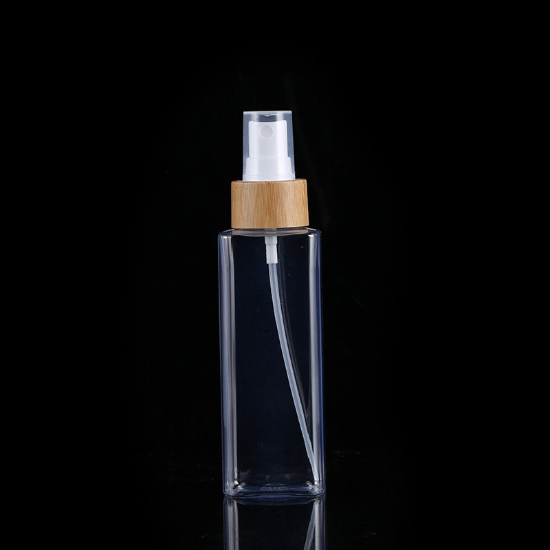 Skin Care Package 100 120 150ml Square Pet Toner Mist Pure Lotion Spray Bottle Bamboo Wood