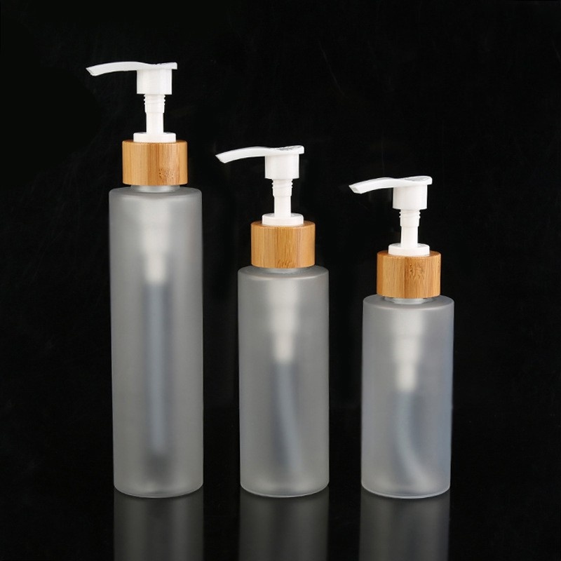 Frosted Pet Emulsion Bottle 120ml 150ml 200ml Bamboo Pump Bottle Daily Chemical Packaging Materials