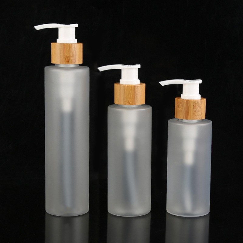 Frosted Pet Emulsion Bottle 120ml 150ml 200ml Bamboo Pump Bottle Daily Chemical Packaging Materials