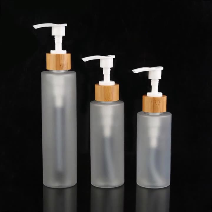 Frosted Pet Emulsion Bottle 120ml 150ml 200ml Bamboo Pump Bottle Daily Chemical Packaging Materials