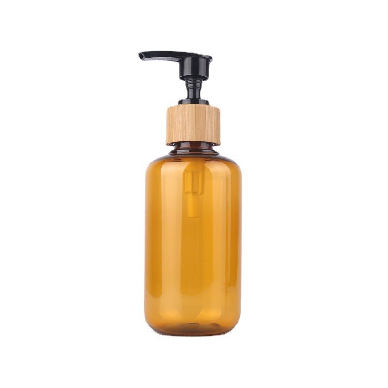 Daily Chemicals 100 200 300ml Brown Pet Wrapped Bamboo Lotion Pump Bottle Hand Sanitizer Shower Gel Dispenser Bottle