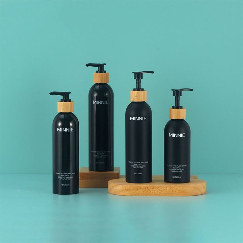 Stock 200ml250ml300ml Round Shoulder Bamboo Press Emulsion Bottle Cosmetic Dispenser Bottle Scrub Pet Bottle
