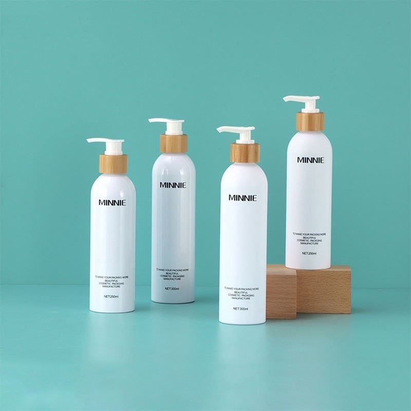 Stock 200ml250ml300ml Round Shoulder Bamboo Press Emulsion Bottle Cosmetic Dispenser Bottle Scrub Pet Bottle