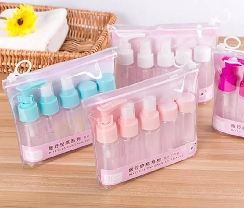 6Pcs 7Pcs Clear Travel Bottle Set 50ml travel-sized bottle set, PET spray bottle, portable eye cream/face cream skincare refill bottle
