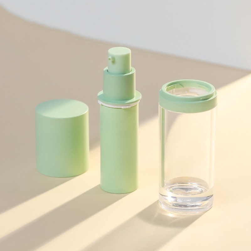 Custom Replaceable Green Inner Vacuum Bottle Replace Filling Cream Bottle Acrylic Emulsion Bottle Dispenser Bottle