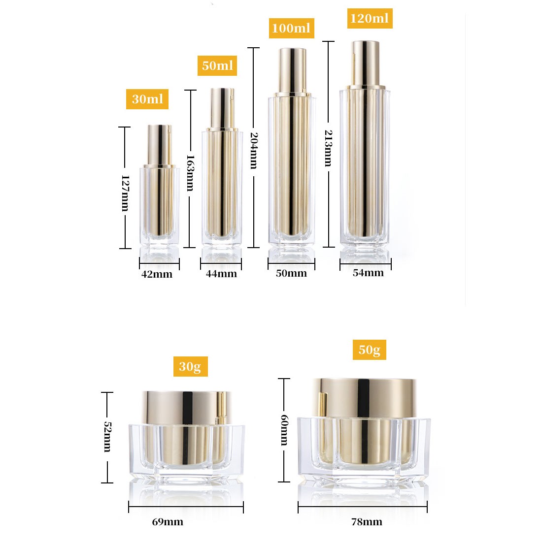 Acrylic electroplated gold hexagonal lotion bottle, cosmetic bottle, high-end face cream bottle, ointment bottle