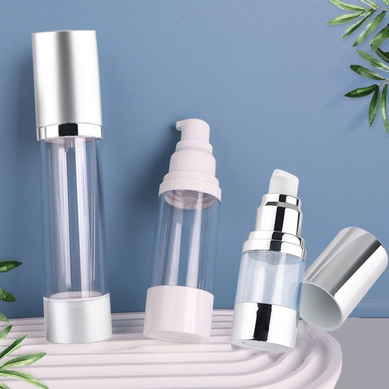 15ml 30ml 50ml U-shaped UV hot stamping silver transparent airless bottle emulsion pump bottle