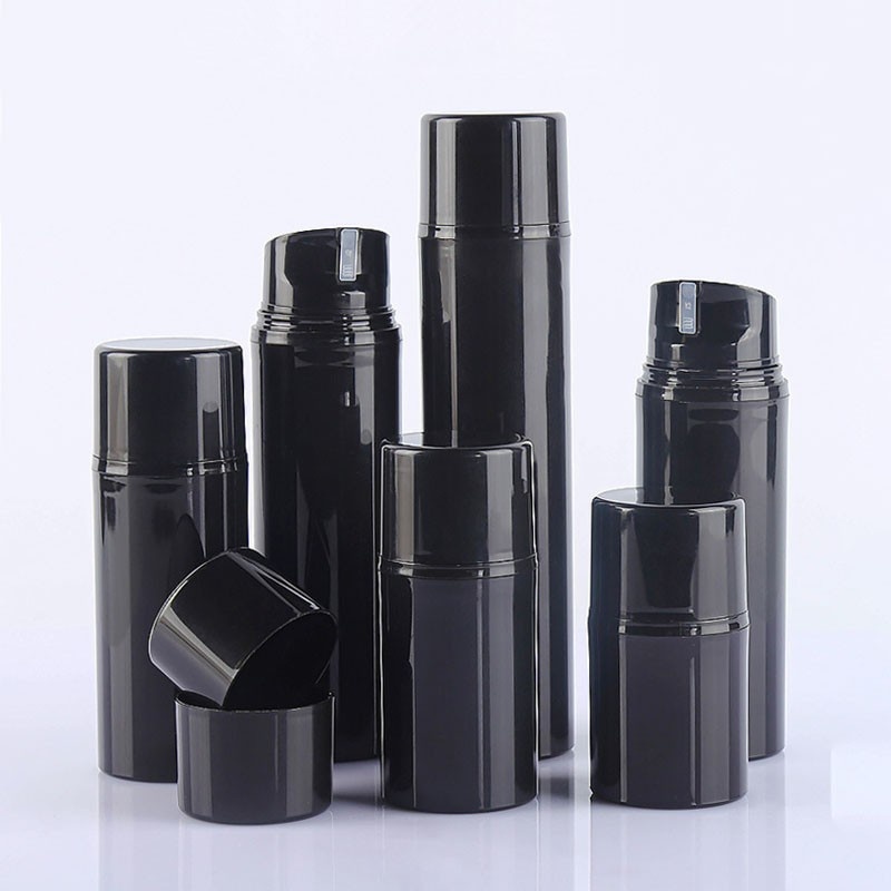 Hot-selling black chubby PP airless bottle, multi-size essence pump bottle, lotion dispensing bottle