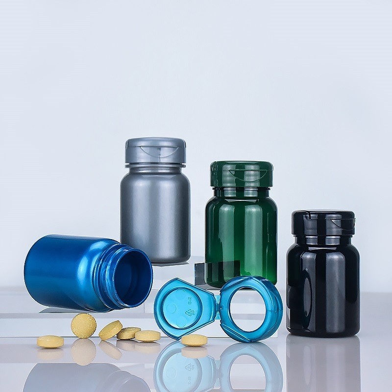 Food-grade PET flip-top empty medicine bottle for calcium tablets, capsules, tablets, and health supplements.
