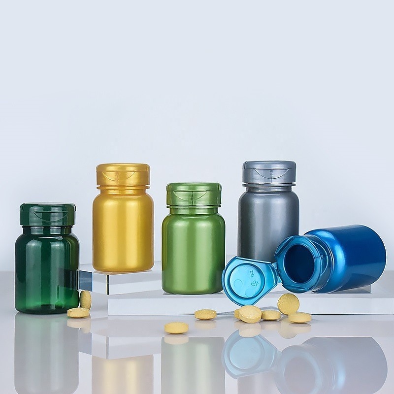 Food-grade PET flip-top empty medicine bottle for calcium tablets, capsules, tablets, and health supplements.