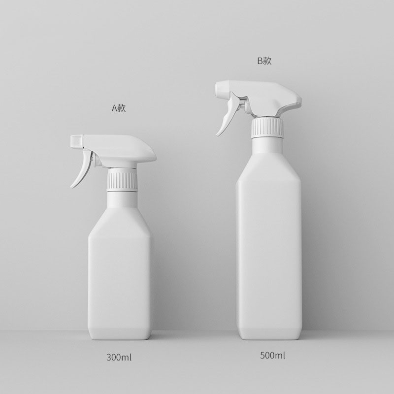 300ml/500ml PE slanted-shoulder square spray bottle, handle-operated all-plastic spray gun.