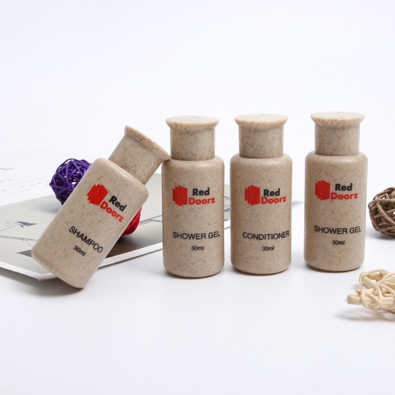 Degradable Straw Shampoo Bottle Hotel Washing Care Packaging Straw Empty Bottle Wheat Straw Dispenser Bottle