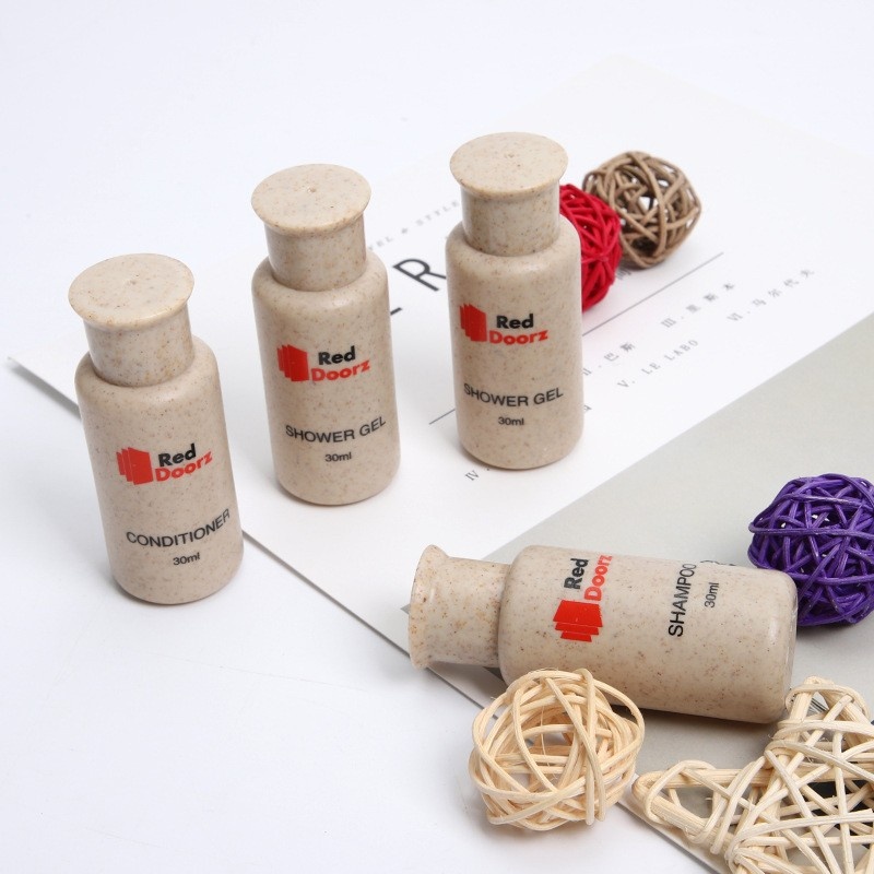 Degradable Straw Shampoo Bottle Hotel Washing Care Packaging Straw Empty Bottle Wheat Straw Dispenser Bottle