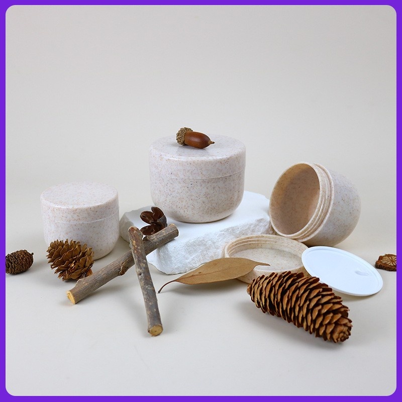 Wheat Straw Environmental Material Degradable Cream Bottle Injection Cream Jar Round Bottom Mask Bottle Cosmetic Packaging Jar