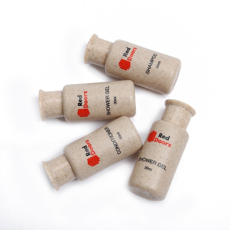 Degradable Straw Shampoo Bottle Hotel Washing Care Packaging Straw Empty Bottle Wheat Straw Dispenser Bottle
