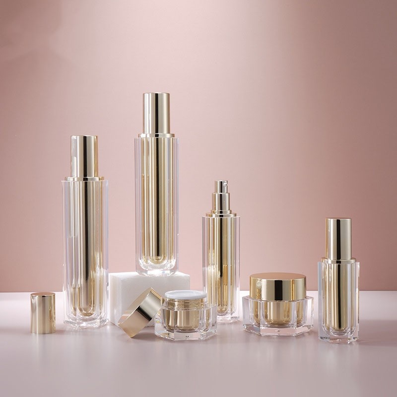Acrylic electroplated gold hexagonal lotion bottle, cosmetic bottle, high-end face cream bottle, ointment bottle