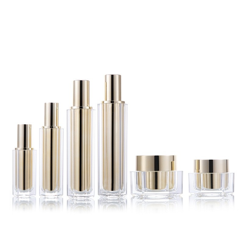 Acrylic electroplated gold hexagonal lotion bottle, cosmetic bottle, high-end face cream bottle, ointment bottle