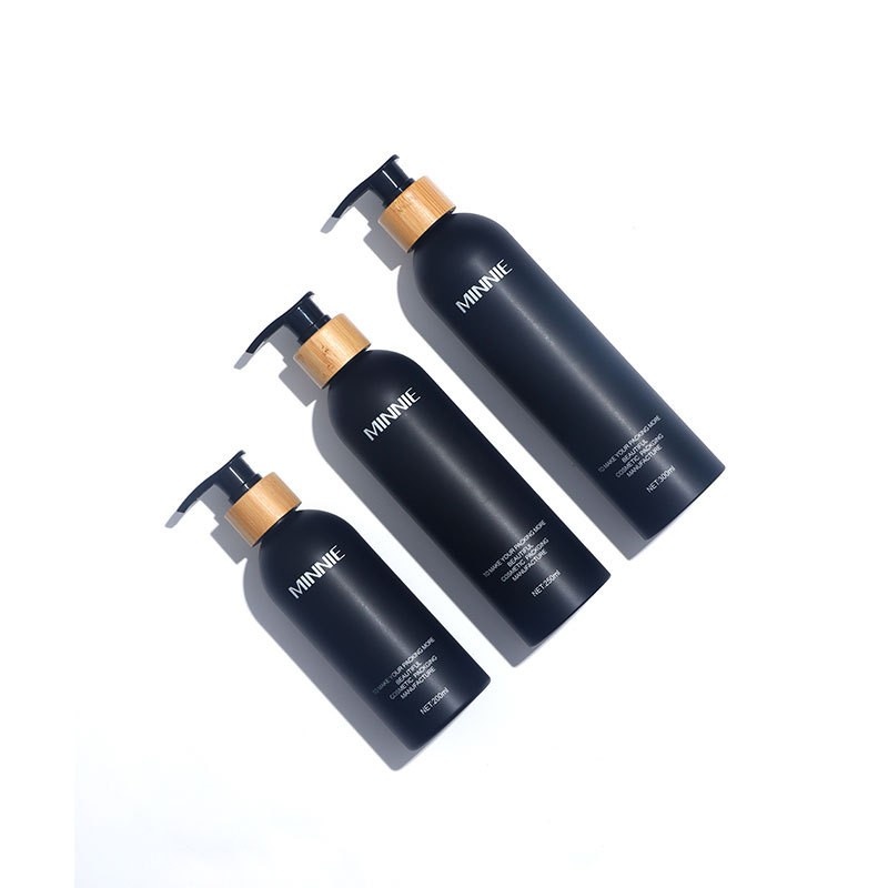Stock 200ml250ml300ml Round Shoulder Bamboo Press Emulsion Bottle Cosmetic Dispenser Bottle Scrub Pet Bottle