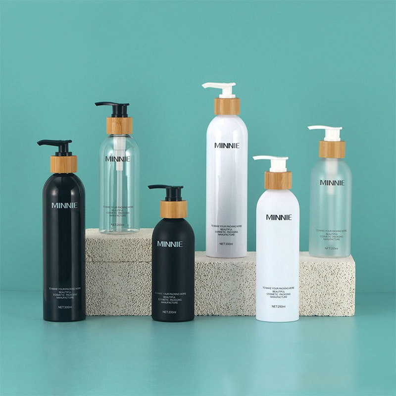 Stock 200ml250ml300ml Round Shoulder Bamboo Press Emulsion Bottle Cosmetic Dispenser Bottle Scrub Pet Bottle