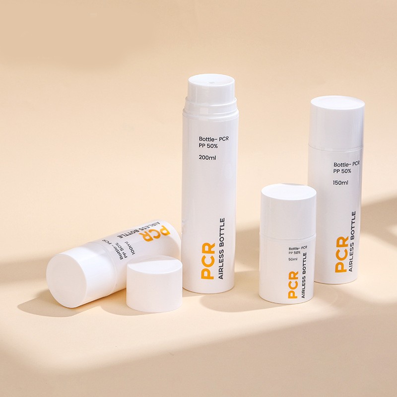 Custom Press Pcr Emulsion Bottle White Vacuum Bottle Cosmetics Packaging Bottle European And American Packaging Materials Oem
