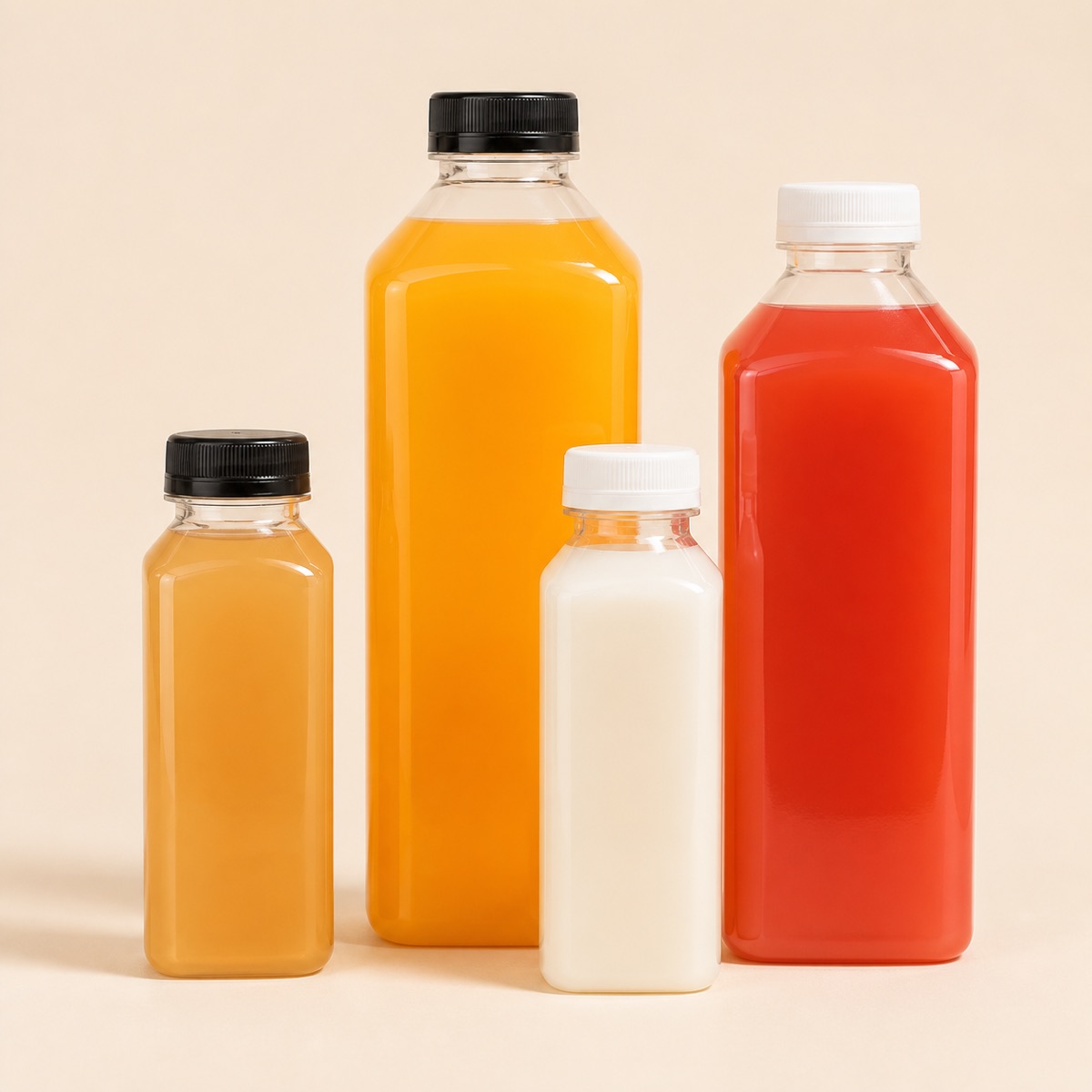 Disposable 38 Mouth square Milk Tea Bottle PET Plastic Transparent Beverage Bottle with Lid Juice Bottle