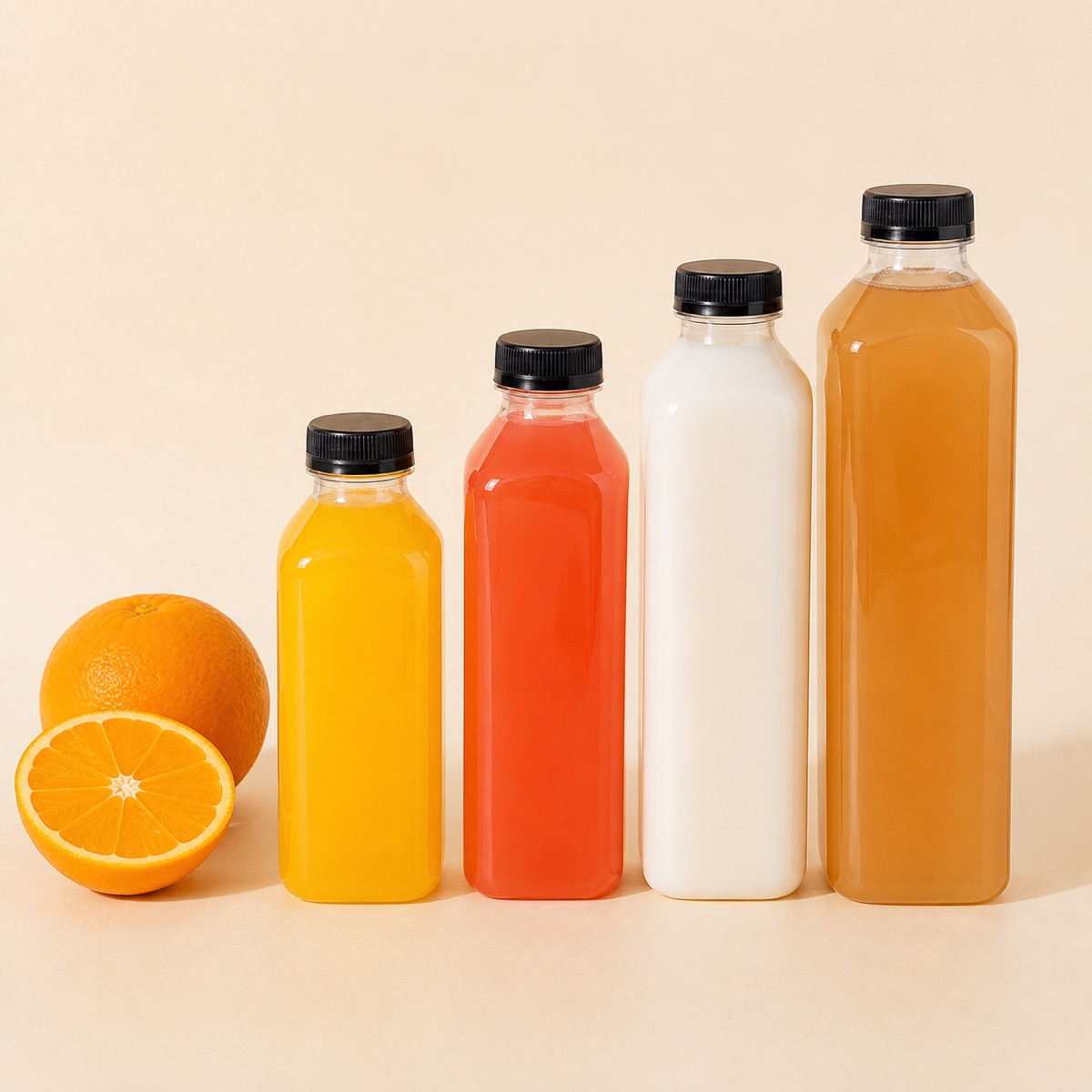 Disposable 38 Mouth square Milk Tea Bottle PET Plastic Transparent Beverage Bottle with Lid Juice Bottle