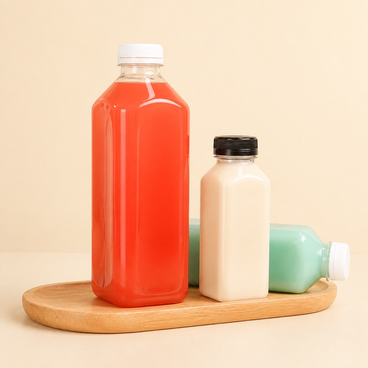 Disposable 38 Mouth square Milk Tea Bottle PET Plastic Transparent Beverage Bottle with Lid Juice Bottle
