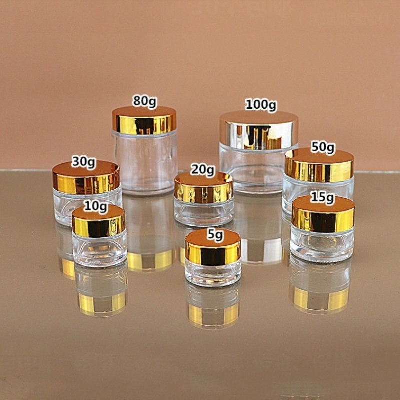 Wholesale transparent cream jars with black caps, face cream, eye cream, foundation cream, 10g portable sample bottles